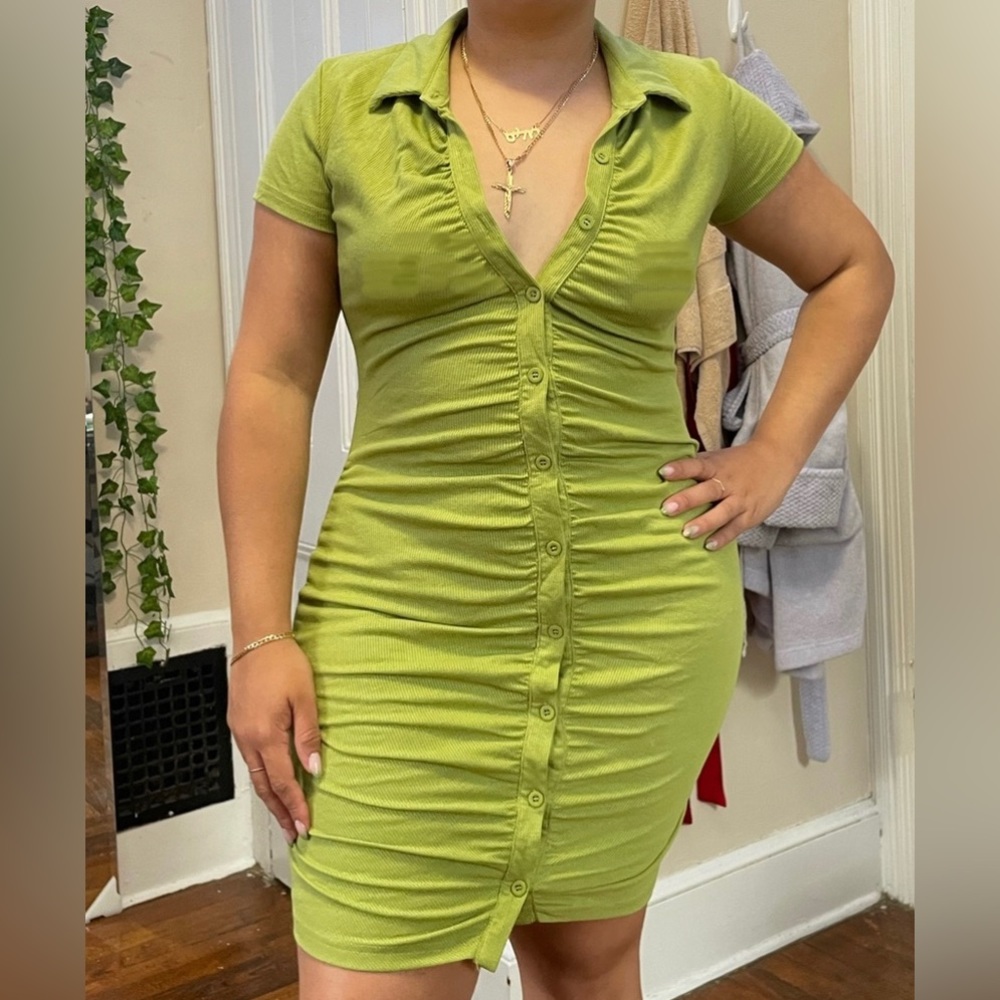 Green button down dress